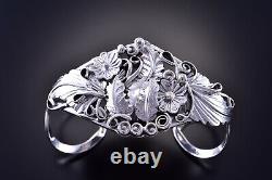 All Silve Feather & Flowers Intricate Silver Bracelet By Harry B Yazzie 1G22F