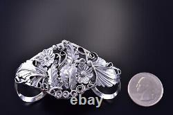 All Silve Feather & Flowers Intricate Silver Bracelet By Harry B Yazzie 1G22F