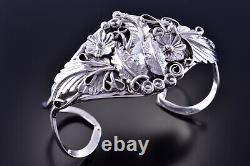 All Silve Feather & Flowers Intricate Silver Bracelet By Harry B Yazzie 1G22F