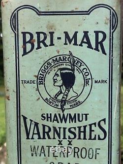 Amazing Early BRI-MAR SHAWMUT Varnishes Boston MA Native American Indian Tin Can