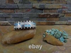 Amazing Early Ingot Navajo Turquoise Onyx Sterling Row Cuff C. G Wallace Pawn Era