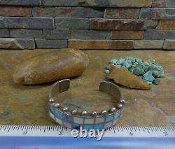 Amazing Early Ingot Navajo Turquoise Onyx Sterling Row Cuff C. G Wallace Pawn Era