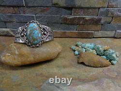 Amazing! Early! Large Navajo Morenci Gem Turquoise Cuff Sterling Fred Harvey