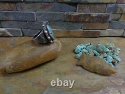 Amazing! Early Navajo Sterling Blue Turquoise Stamped Ring Native Old Pawn Era