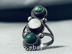 Amazing Vintage Navajo Early Green Turquoise Sterling Silver Ring Old