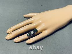 Amazing Vintage Navajo Early Green Turquoise Sterling Silver Ring Old