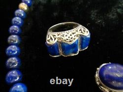 Amazing Vintage Navajo Lapis Sterling Silver Bracelet Plus Other Matching Pcs