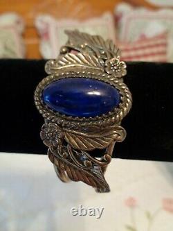 Amazing Vintage Navajo Lapis Sterling Silver Bracelet Plus Other Matching Pcs