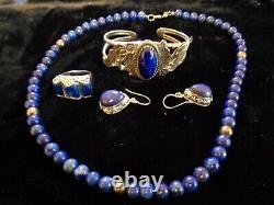 Amazing Vintage Navajo Lapis Sterling Silver Bracelet Plus Other Matching Pcs