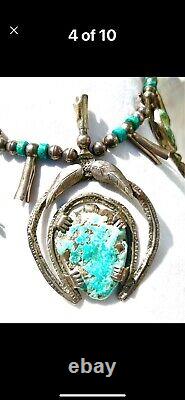 Antique 1800's Early 1900 Large Native American Squash Blossom Necklace RARE