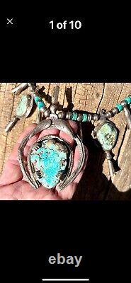 Antique 1800's Early 1900 Large Native American Squash Blossom Necklace RARE