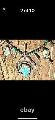 Antique 1800's Early 1900 Large Native American Squash Blossom Necklace RARE