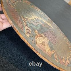 Antique 1900s Flemish Art Co Native American Indian Chief Pyrography Wall Plaque