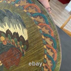 Antique 1900s Flemish Art Co Native American Indian Chief Pyrography Wall Plaque