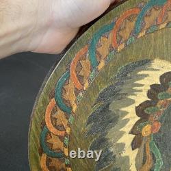 Antique 1900s Flemish Art Co Native American Indian Chief Pyrography Wall Plaque