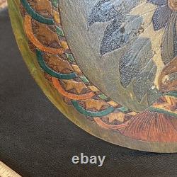 Antique 1900s Flemish Art Co Native American Indian Chief Pyrography Wall Plaque