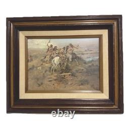 Antique 1902 Western Painting Signed C. M. Russell Indians Signed Lithograph