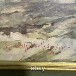 Antique 1902 Western Painting Signed C. M. Russell Indians Signed Lithograph