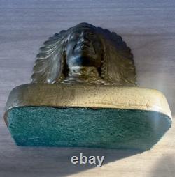 Antique Cast Iron Native American Chief Bookend Bronze Wash circa 1905. Heavy