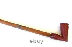 Antique Catlinite Pipe with Lead Inlay Stem-Early Pipe and Stem-3Q19th Century