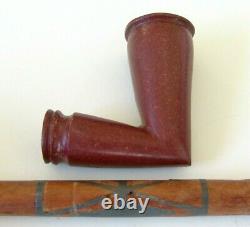 Antique Catlinite Pipe with Lead Inlay Stem-Early Pipe and Stem-3Q19th Century