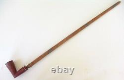 Antique Catlinite Pipe with Lead Inlay Stem-Early Pipe and Stem-3Q19th Century