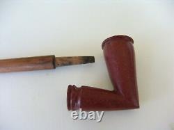 Antique Catlinite Pipe with Lead Inlay Stem-Early Pipe and Stem-3Q19th Century