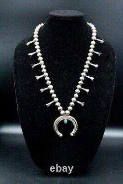 Antique Coin Silver Early Navajo 1920's Turquoise Squash Blossom Necklace