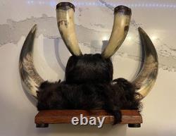 Antique Crow Native American Indian Split Buffalo Horn Bonnet early 19th Century