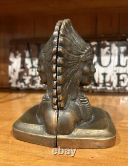 Antique Early 1900's Bronze Clad Native American Chief Bookends-Signed-Heavy Antique Early 1900's Bronze Clad Native American Chief Bookends-Signed-Heavy