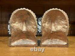 Antique Early 1900's Bronze Clad Native American Chief Bookends-Signed-Heavy