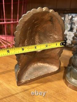 Antique Early 1900's Bronze Clad Native American Chief Bookends-Signed-Heavy