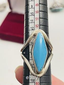 Antique Early 1900's Coin Sterling Silver Turquoise Ring Navajo Size 7.5
