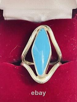 Antique Early 1900's Coin Sterling Silver Turquoise Ring Navajo Size 7.5