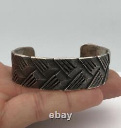 Antique Early 1920s Pawn NAVAJO Silver Ingot Woven Chiseled Cuff Bracelet 51.8g