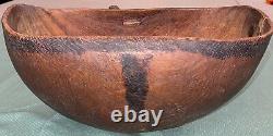 Antique Early American Folk Art Burl Wood Bowl Native Butter 12 W Paddle Rare