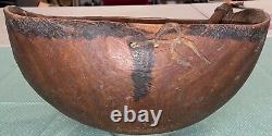 Antique Early American Folk Art Burl Wood Bowl Native Butter 12 W Paddle Rare