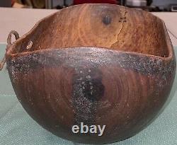 Antique Early American Folk Art Burl Wood Bowl Native Butter 12 W Paddle Rare