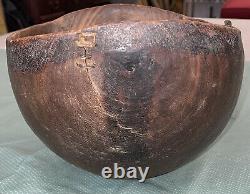 Antique Early American Folk Art Burl Wood Bowl Native Butter 12 W Paddle Rare