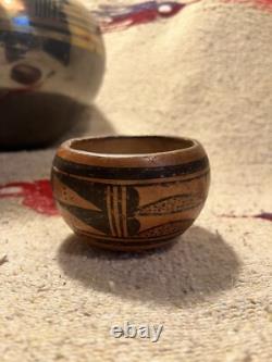 Antique Early Native American Hopi Tewa Pueblo Polychrome Pottery Bowl Heavy Pot