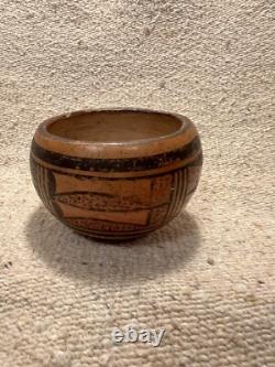 Antique Early Native American Hopi Tewa Pueblo Polychrome Pottery Bowl Heavy Pot