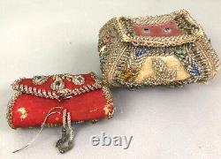 Antique Early Native American Indian Great Lakes Beaded Box and Purse