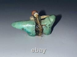 Antique Early Native Zuni Carved Turquoise Wolf Fetish By Teddy Weahkee (d.)