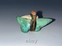 Antique Early Native Zuni Carved Turquoise Wolf Fetish By Teddy Weahkee (d.)