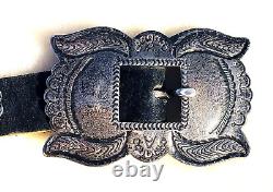 Antique Early Navajo Coin Silver Concho Belt C. 1920