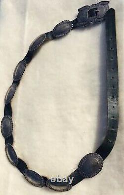 Antique Early Navajo Coin Silver Concho Belt C. 1920