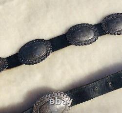 Antique Early Navajo Coin Silver Concho Belt C. 1920