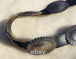 Antique Early Navajo Coin Silver Concho Belt C. 1920