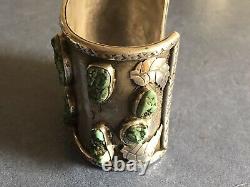 Antique Early Navajo Silver Bracelet With Turquoise And Gold Nuggets