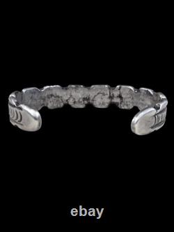 Antique Ingot Silver Early Navajo Scalloped Edge Stampwork Cuff Sz 7